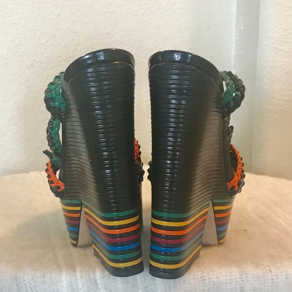 🔥 🔥 SERGIO  ROSSI LEATHER MULTI-COLORED PLATFORM - Picture 5 of 7